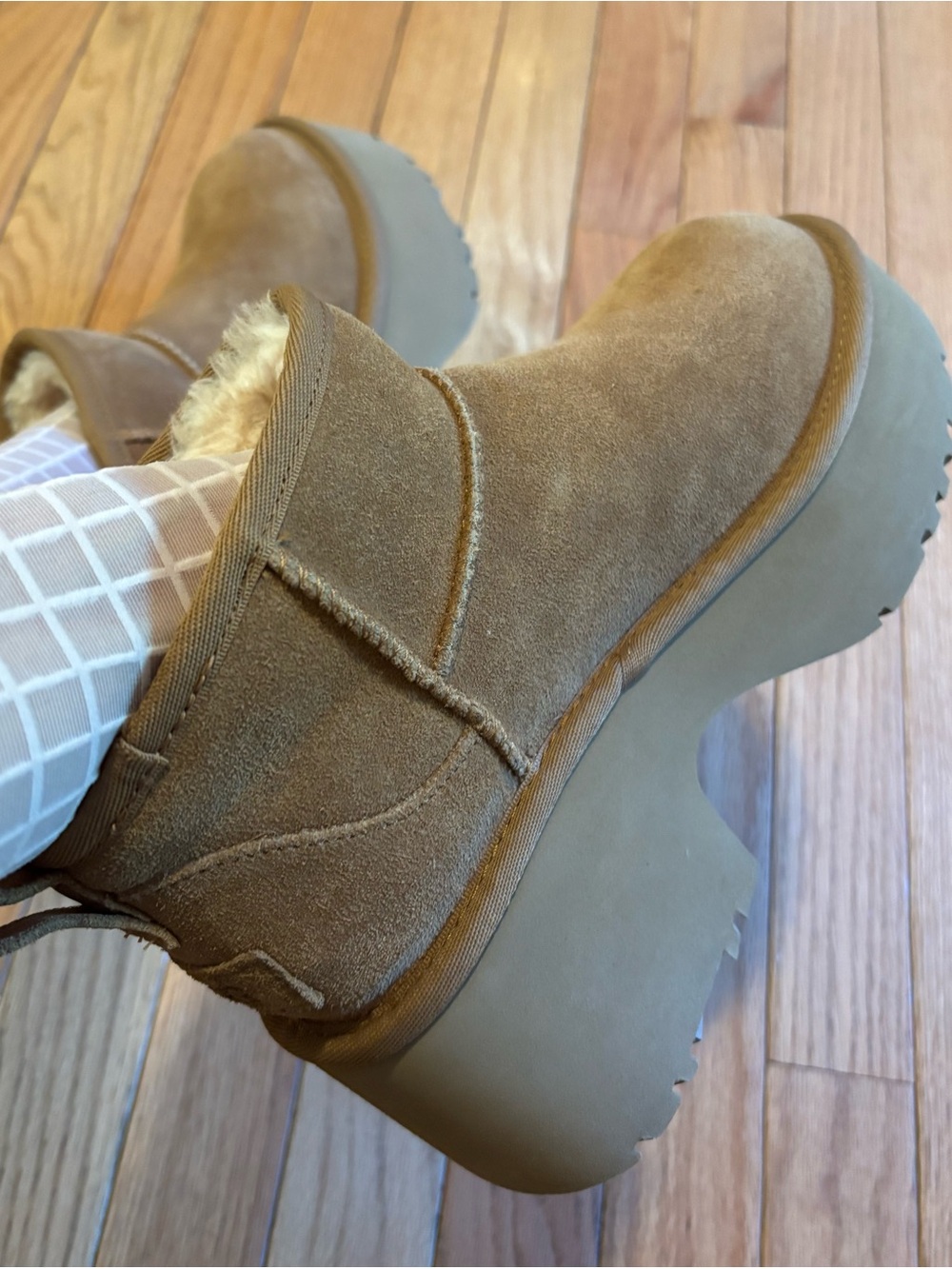 UGG New Heights Chestnut Suede Platform Clog Ankle Booties